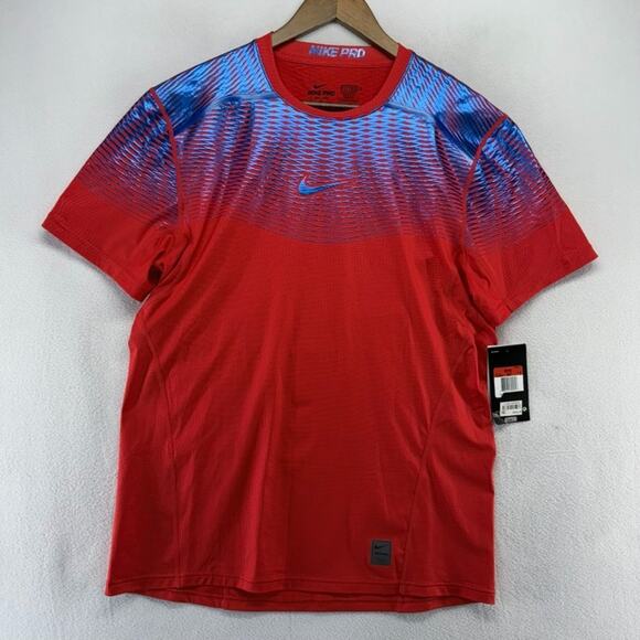 Nike Pro Shirt Men's large Red Blue Fitted Training Gamme Hypercool Series NEW - Picture 1 of 9
